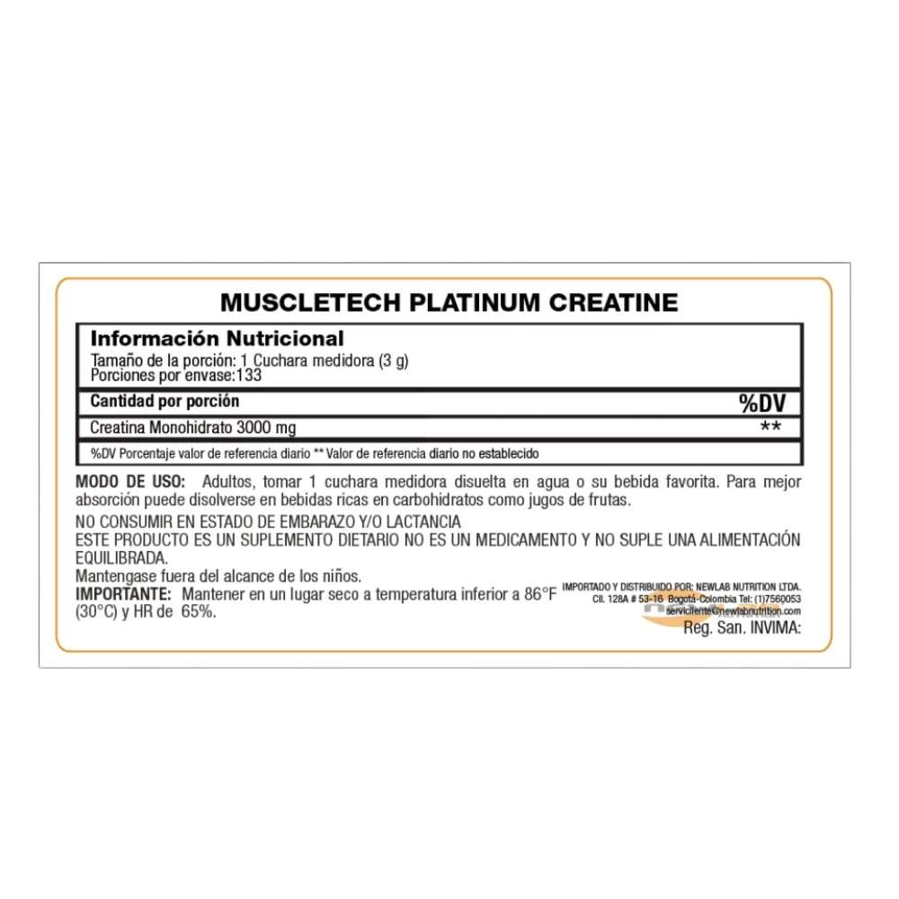 MUSCLETECH CREATINA PLATINUM 80 SERVICIOS