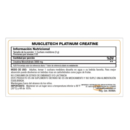 MUSCLETECH CREATINA PLATINUM 80 SERVICIOS