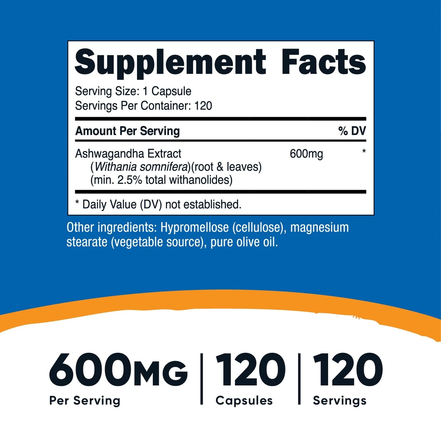 NUTRICOST SUPLEMENTO HERBARIO ASHWAGANDHA 600 MG, 120 CÁPSULAS