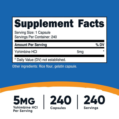 NUTRICOST YOHIMBINE 5MG - 240 CÁPSULAS